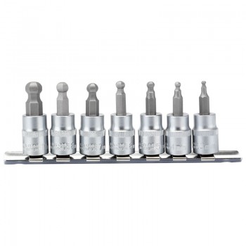 Ball-end Hex. Socket Bit Set, 3/8&rdquo; Sq. Dr., 48mm (7 Piece)