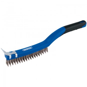 3 Row Stainless Steel Wire Scratch Brush with Scraper, 350mm