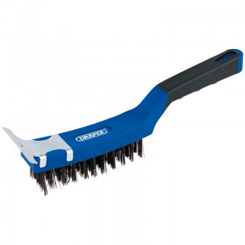 4 Row Carbon Steel Wire Scratch Brush with Scraper, 285mm 4 Row Carbon Steel Wire Scratch Brush with Scraper, 285mm