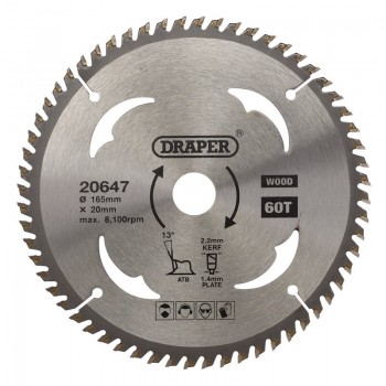 TCT Circular Saw Blade for Wood, 165 x 20mm, 60T TCT Circular Saw Blade for Wood, 165 x 20mm, 60T