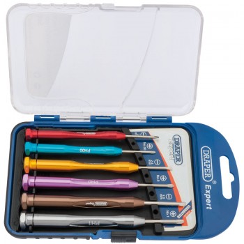 Draper Expert Precision Screwdriver Set, 3 x Plain Slot, 3 x Cross Slot (6 Piece)