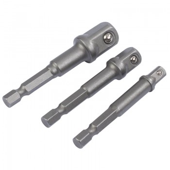 Socket Adaptor Set, 1/4&rdquo; Hex. x 1/4&rdquo;, 3/8&rdquo; & 1/2&rdquo; Sq. Dr. (3 Piece)