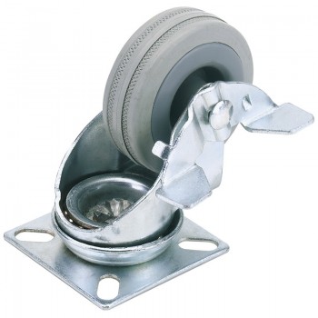 Swivel Plate Fixing Rubber Castor with Brake, 100mm Diameter, S.W.L. 80kg Swivel Plate Fixing Rubber Castor with Brake, 100mm Diameter, S.W.L. 80kg