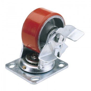 Swivel Plate Fixing Heavy Duty Polyurethane Wheel with Brake, 160mm Diameter, S.W.L. 400kg Swivel Plate Fixing Heavy Duty Polyurethane Wheel with Brake, 160mm Diameter, S.W.L. 400kg